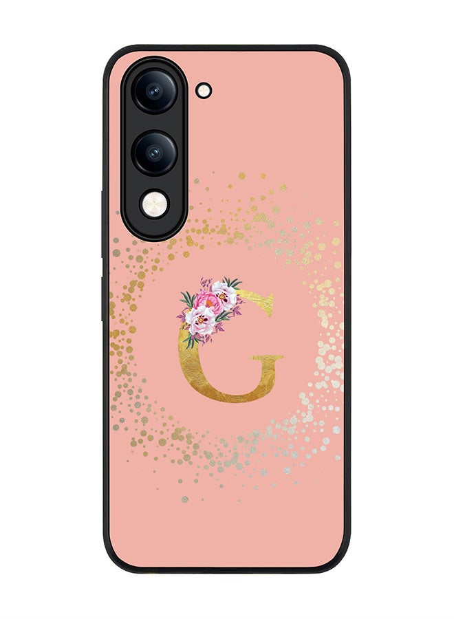 For vivo Y04 / Y29t 5G Case,Slim fit Camera Protection, Shockproof Thin Phone cover  - Custom Monogram Floral - G  (Rose Pink )